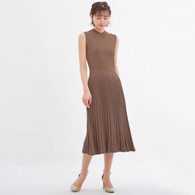 限定セール●ベルト付き!プリーツコンビネーションニットワンピース●茶ブラウン●S●GU < ブランド 限定セール●ベルト付き!プリーツコンビネーションニットワンピース●茶ブラウン●S●GU < ブランドの