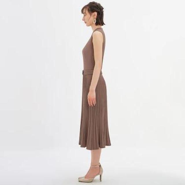 限定セール●ベルト付き!プリーツコンビネーションニットワンピース●茶ブラウン●S●GU < ブランド 限定セール●ベルト付き!プリーツコンビネーションニットワンピース●茶ブラウン●S●GU < ブランドの