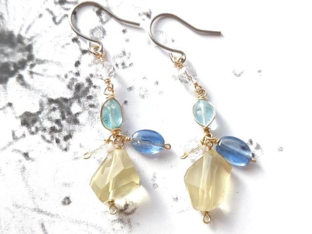 14kgf*レモンクォーツとブルーストーンのピアス* 23003 < 女性アクセサリー/時計 14kgf*レモンクォーツとブルーストーンのピアス* 23003 < 女性アクセサリー/時計の