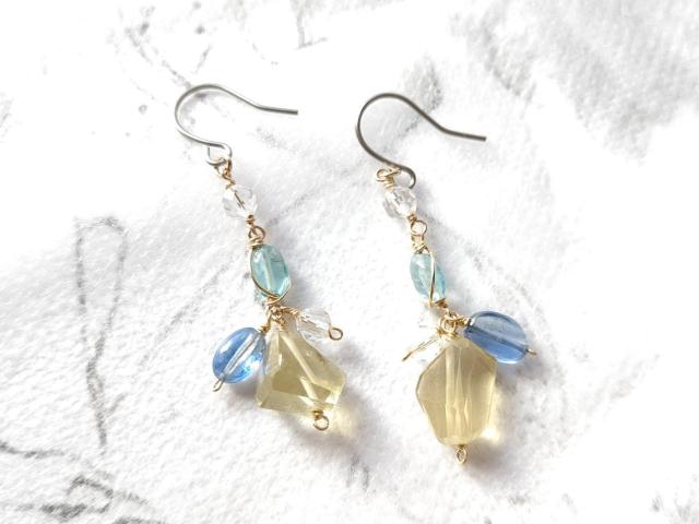 14kgf*レモンクォーツとブルーストーンのピアス* 23003 < 女性アクセサリー/時計 14kgf*レモンクォーツとブルーストーンのピアス* 23003 < 女性アクセサリー/時計の