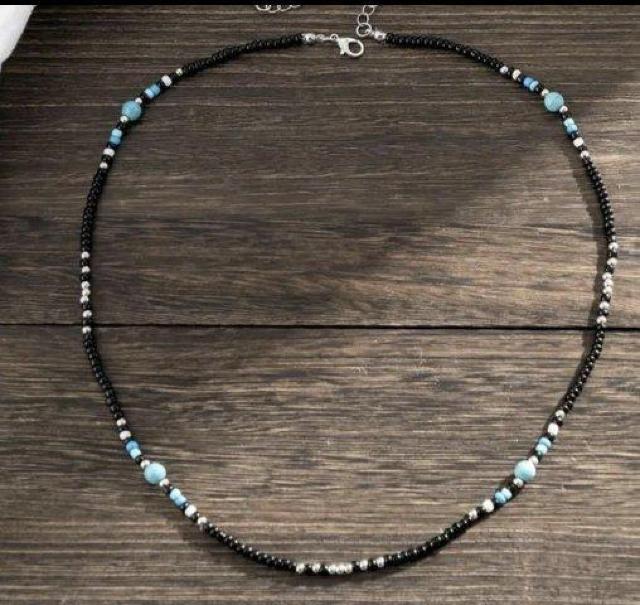 ターコイズネックレス★黒ビーズネックレス★メンズ・レディースネックレス☆新品   夏ネックレス  ターコイズビーズネックレス < 男性アクセサリー/時計  ターコイズネックレス★黒ビーズネックレス★メンズ・レディースネックレス☆新品   夏ネックレス  ターコイズビーズネックレス < 男性アクセサリー/時計の
