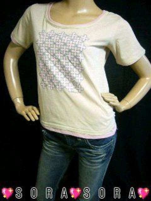 レイヤード風♪花柄クローバープリント半袖Tシャツ < 女性ファッション  レイヤード風♪花柄クローバープリント半袖Tシャツ  < 女性ファッションの