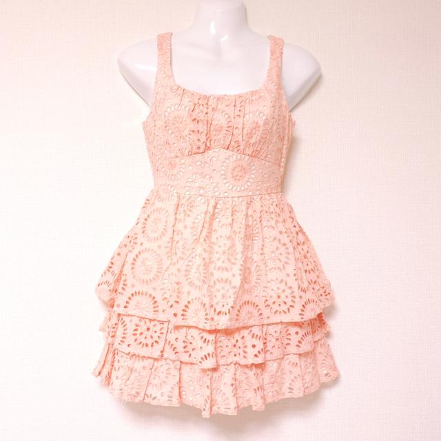 フラワーコットンレースフレアワンピースドレスオレンジピンク < ブランド フラワーコットンレースフレアワンピースドレスオレンジピンク < ブランドの