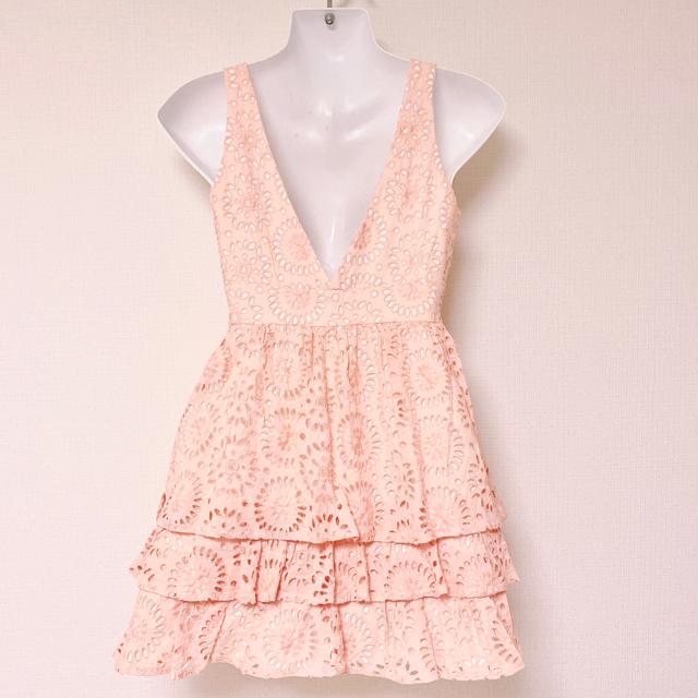 フラワーコットンレースフレアワンピースドレスオレンジピンク < ブランド フラワーコットンレースフレアワンピースドレスオレンジピンク < ブランドの