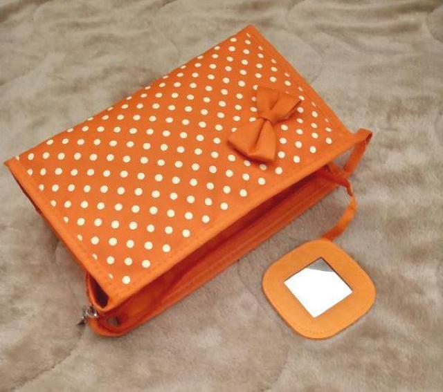 新品◆オレンジ ドット コスメ ポーチ ミニミラー付き < 女性ファッション  新品◆オレンジ ドット コスメ ポーチ ミニミラー付き < 女性ファッションの