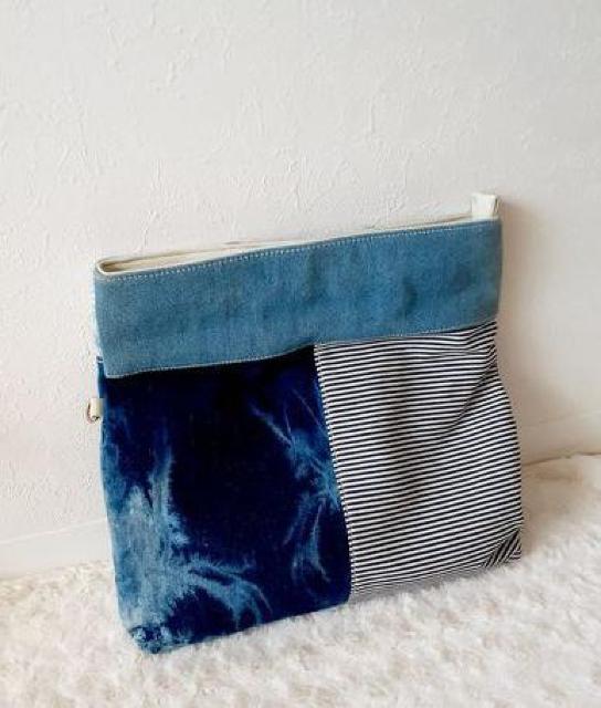 デニムパッチワーク ペイズリー ボーダー ウォッシュ加工 コンチョボタン クラッチバッグ ポーチ < 女性ファッション  デニムパッチワーク ペイズリー ボーダー ウォッシュ加工 コンチョボタン クラッチバッグ ポーチ < 女性ファッションの