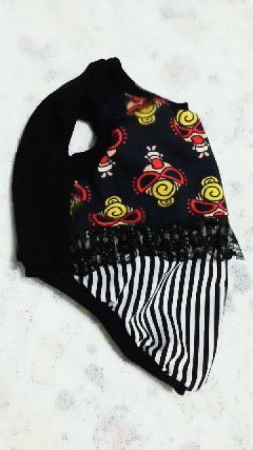 ハンドメイド*ヒスミニTシャツ*オクルミ柄・黒・フリル・ストライプ・犬用*L < ペット/手芸/園芸  ハンドメイド*ヒスミニTシャツ*オクルミ柄・黒・フリル・ストライプ・犬用*L < ペット/手芸/園芸の