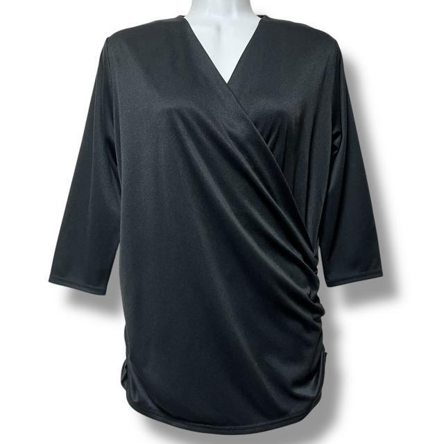 【新品】両サイドシャーリング入フロントカシュクール7分袖カットソー < 女性ファッション  【新品】両サイドシャーリング入フロントカシュクール7分袖カットソー < 女性ファッションの