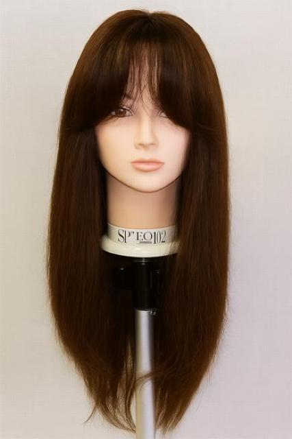 人毛 幅広人工皮膚付き スーパーロング ブラウン < 女性ファッション  人毛 幅広人工皮膚付き スーパーロング ブラウン < 女性ファッションの