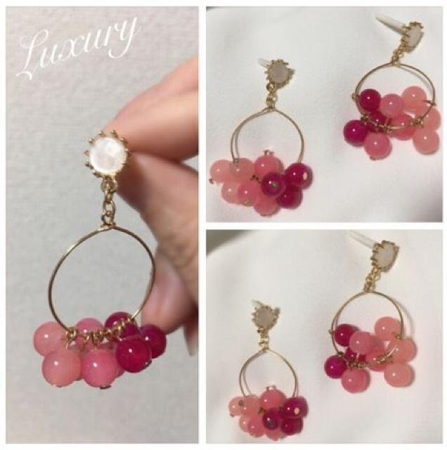フープビジューピアス【新品未使用】Pinkピンク×Goldゴールド < 女性アクセサリー/時計  フープビジューピアス【新品未使用】Pinkピンク×Goldゴールド  < 女性アクセサリー/時計の