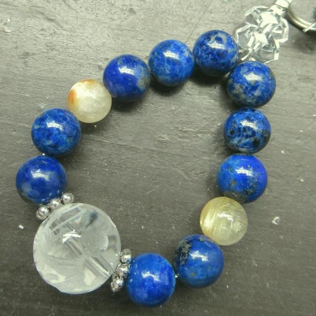 龍彫水晶xラピスラズリxルチルクォーツストラップ 天然石 < 家電/AV 龍彫水晶xラピスラズリxルチルクォーツストラップ 天然石 < 家電/AVの