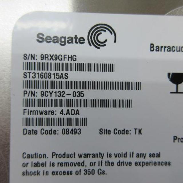 Seagate HDD S/N 9RX9GFHG SRIAL ATA 160GB < PC本体/周辺機器  Seagate HDD S/N 9RX9GFHG SRIAL ATA 160GB < PC本体/周辺機器の
