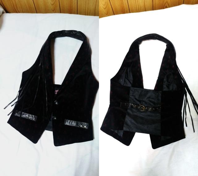 正規美レア ロエン レザーショール ジレ 黒 濃赤 カジュアルドレスベスト 最小38 コンビラペル フリンジ スカル クロスモデル < ブランド  正規美レア ロエン レザーショール ジレ 黒 濃赤 カジュアルドレスベスト 最小38 コンビラペル フリンジ スカル クロスモデル < ブランドの