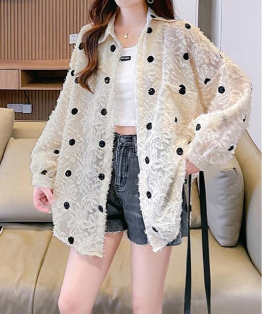 送料無料 新品 ドット柄カーディガン シースルートップス < 女性ファッション  送料無料 新品 ドット柄カーディガン シースルートップス < 女性ファッションの