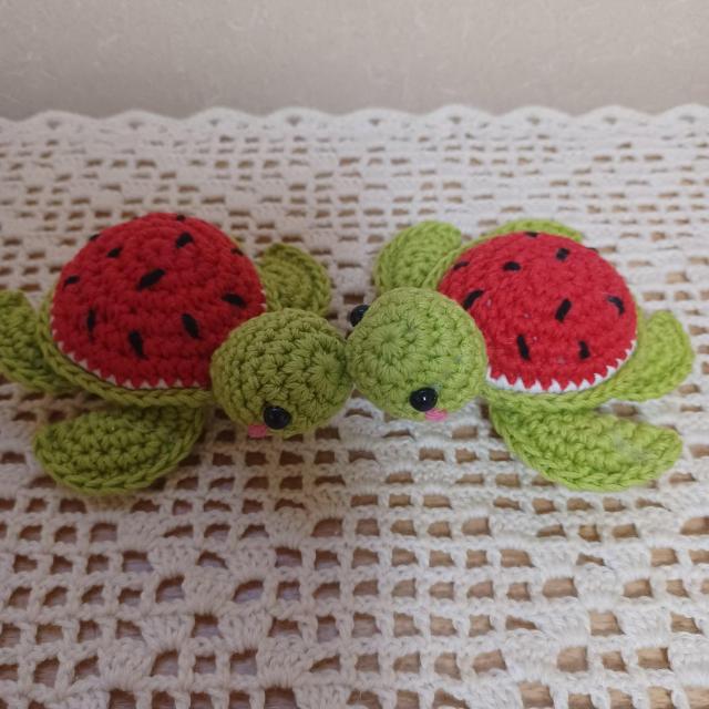 ☆Hand made☆ 海ガメちゃんbabyΑ*西瓜Ver.*あみぐるみ < ペット/手芸/園芸  ☆Hand made☆ 海ガメちゃんbabyΑ*西瓜Ver.*あみぐるみ < ペット/手芸/園芸の