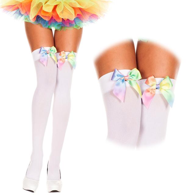 Music Legs サテンのレインボーリボン 厚手タイハイストッキング < 女性ファッション  Music Legs サテンのレインボーリボン 厚手タイハイストッキング  < 女性ファッションの