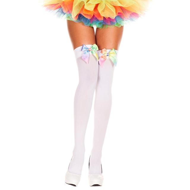 Music Legs サテンのレインボーリボン 厚手タイハイストッキング < 女性ファッション  Music Legs サテンのレインボーリボン 厚手タイハイストッキング < 女性ファッションの