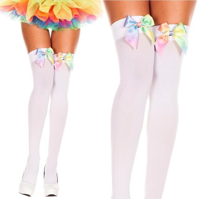 Music Legs サテンのレインボーリボン 厚手タイハイストッキング < 女性ファッション  Music Legs サテンのレインボーリボン 厚手タイハイストッキング < 女性ファッションの