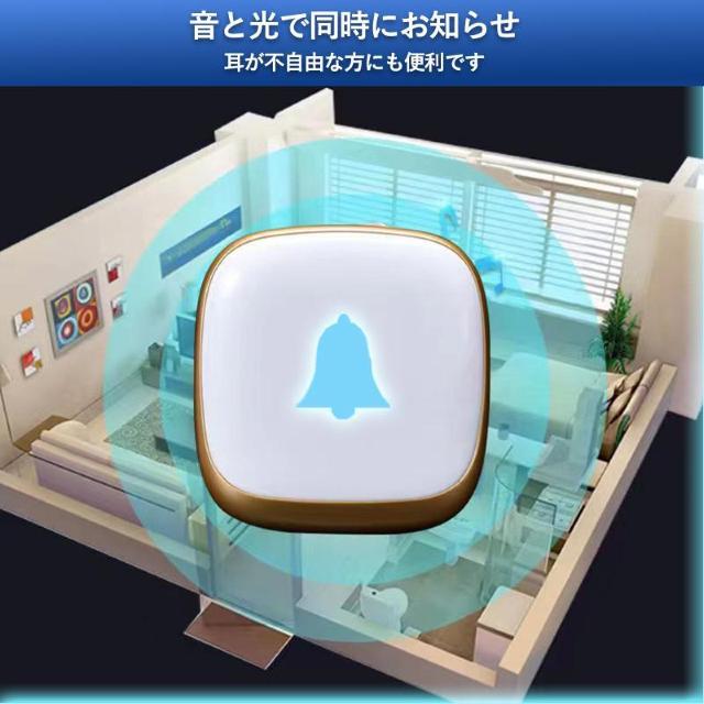 ワイヤレスチャイム 発信機1個と受信機2個 お得セット 光と音で呼び出し 防水 工事 電池不要 ドアベル 玄関 ナースコール 介護 < インテリア/ライフ  ワイヤレスチャイム 発信機1個と受信機2個 お得セット 光と音で呼び出し 防水 工事 電池不要 ドアベル 玄関 ナースコール 介護 < インテリア/ライフの