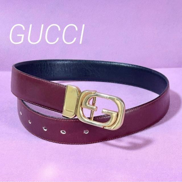 GUCCI グッチ リバーシブル ベルト ゴールド金具 インターロッキング G レッド ネイビー < ブランド GUCCI グッチ リバーシブル ベルト ゴールド金具 インターロッキング G レッド ネイビー < ブランドの