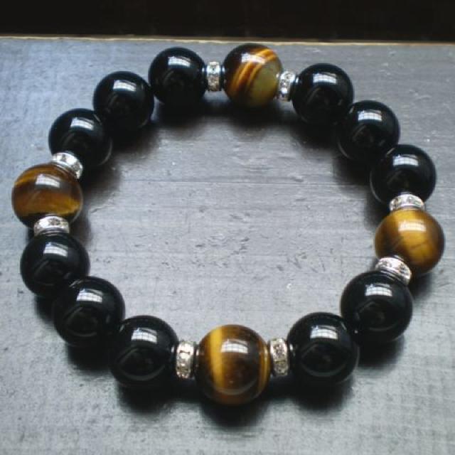 12ミリ玉 オニキスxタイガーアイブレスレット < 女性アクセサリー/時計 12ミリ玉 オニキスxタイガーアイブレスレット < 女性アクセサリー/時計の