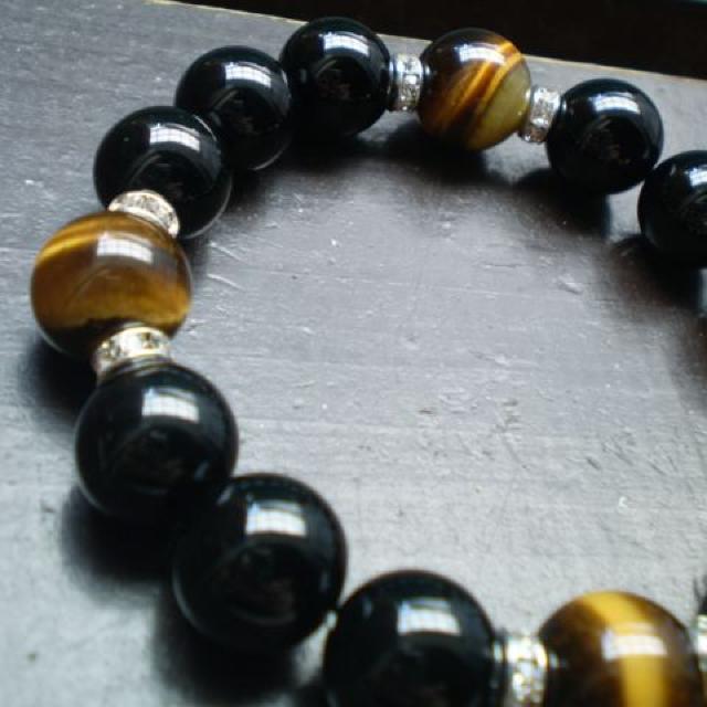 12ミリ玉 オニキスxタイガーアイブレスレット < 女性アクセサリー/時計 12ミリ玉 オニキスxタイガーアイブレスレット < 女性アクセサリー/時計の