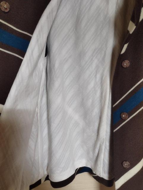 マシーン&コンドル 焦げ茶白青斜めストライプ 丸衿 ウールジャージジャケット < 女性ファッション  マシーン&コンドル 焦げ茶白青斜めストライプ 丸衿 ウールジャージジャケット < 女性ファッションの