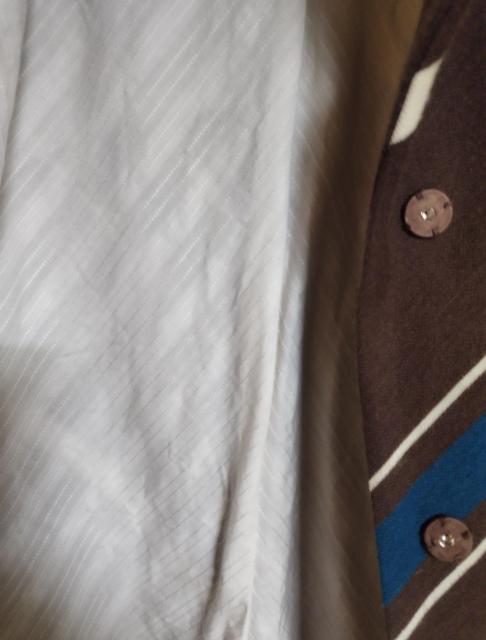 マシーン&コンドル 焦げ茶白青斜めストライプ 丸衿 ウールジャージジャケット < 女性ファッション  マシーン&コンドル 焦げ茶白青斜めストライプ 丸衿 ウールジャージジャケット < 女性ファッションの