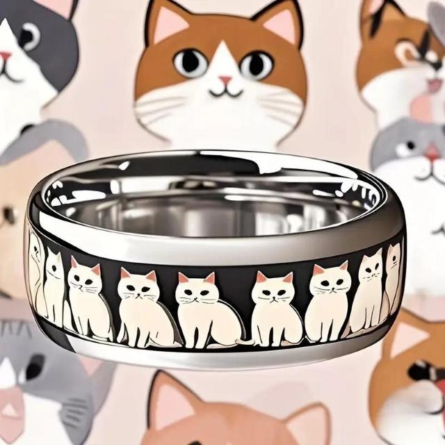 爆ヤス価格490円★18mm かわいい猫のリング - ステンレススチール、黒い猫のデザインUSAサイズ7号(日本サイズ14) < 女性アクセサリー/時計  爆ヤス価格490円★18mm かわいい猫のリング - ステンレススチール、黒い猫のデザインUSAサイズ7号(日本サイズ14) < 女性アクセサリー/時計の