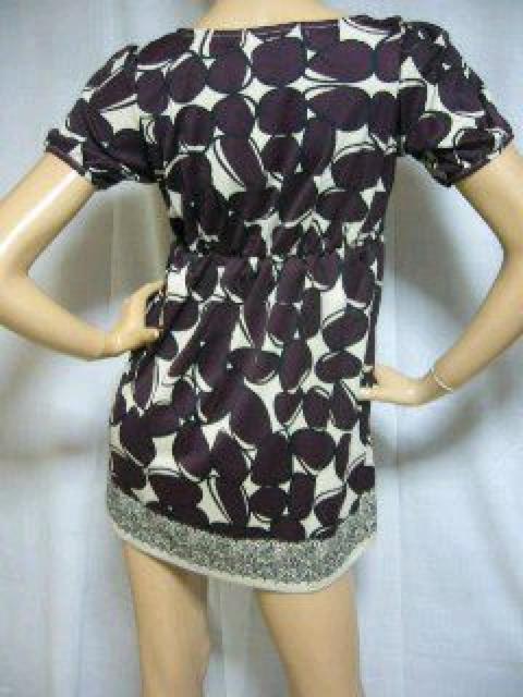 ハイウエスト スタイルアップ♪ジオメ柄 裾切替えリボンチュニックワンピ パープル < 女性ファッション  ハイウエスト スタイルアップ♪ジオメ柄 裾切替えリボンチュニックワンピ パープル < 女性ファッションの