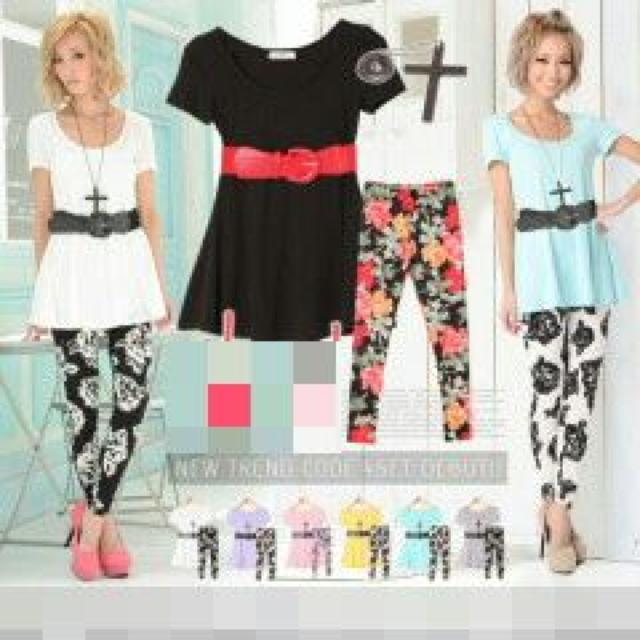 フルコーデ♪チュニックワンピ&花柄レギンス 2点セット ホワイト < 女性ファッション  フルコーデ♪チュニックワンピ&花柄レギンス 2点セット ホワイト  < 女性ファッションの