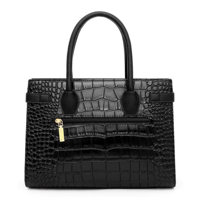 ワニ革風 レディース トートバッグ ショルダーバッグ ブラック < 女性ファッション  ワニ革風 レディース トートバッグ ショルダーバッグ ブラック < 女性ファッションの