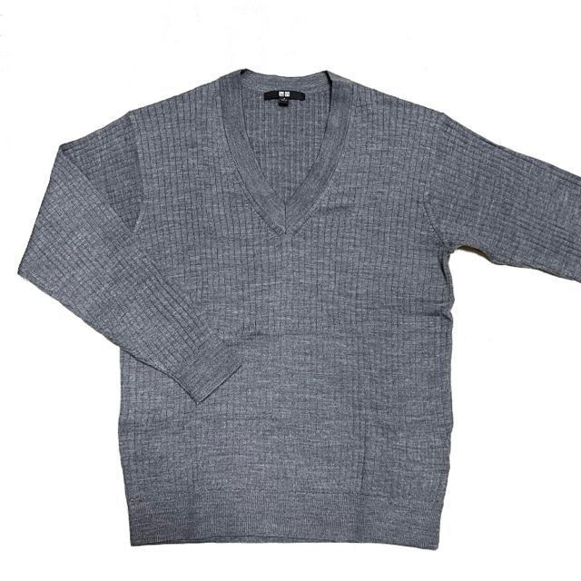 【美品】リブ編みVネック ウールニット/UNIQLO/レディースS/グレー < ブランド  【美品】リブ編みVネック ウールニット/UNIQLO/レディースS/グレー < ブランドの