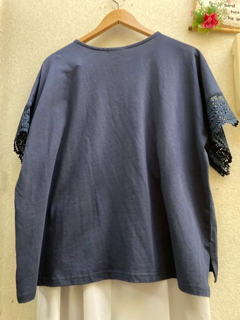 3L新品おかだゆり紺袖レースVネックカットソー < 女性ファッション 3L新品おかだゆり紺袖レースVネックカットソー < 女性ファッションの