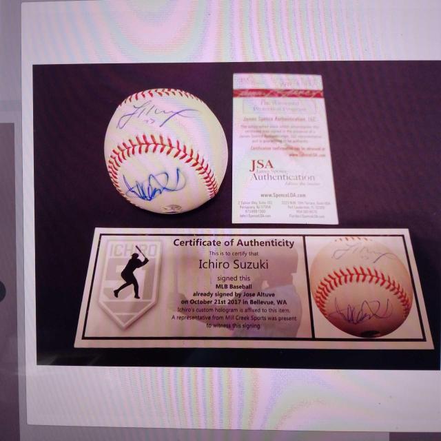 MLB公式球 イチロー&ホセ・アルトゥーベ直筆Wサインボール JSA鑑定済 < レジャー/スポーツ MLB公式球 イチロー&ホセ・アルトゥーベ直筆Wサインボール JSA鑑定済 < レジャー/スポーツの