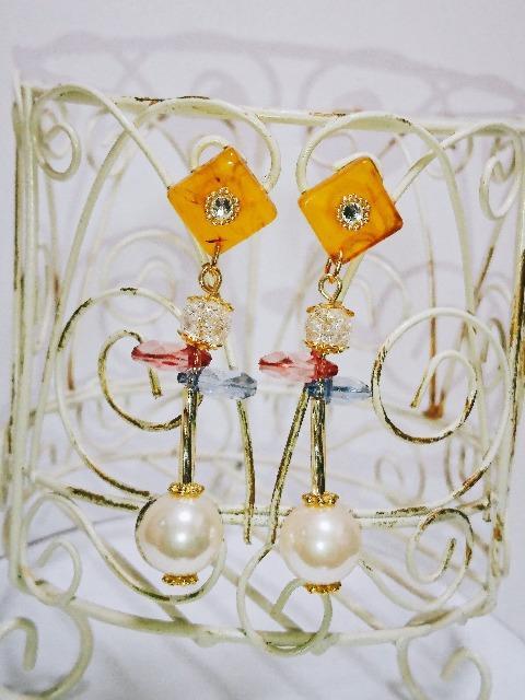 べっ甲クリスタルストーン座金シルキーパール樹脂ピアス☆ < 女性アクセサリー/時計  べっ甲クリスタルストーン座金シルキーパール樹脂ピアス☆  < 女性アクセサリー/時計の