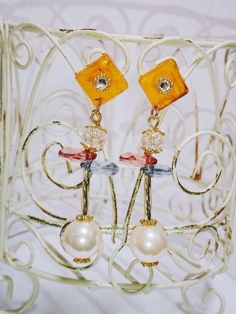 べっ甲クリスタルストーン座金シルキーパール樹脂ピアス☆ < 女性アクセサリー/時計  べっ甲クリスタルストーン座金シルキーパール樹脂ピアス☆ < 女性アクセサリー/時計の