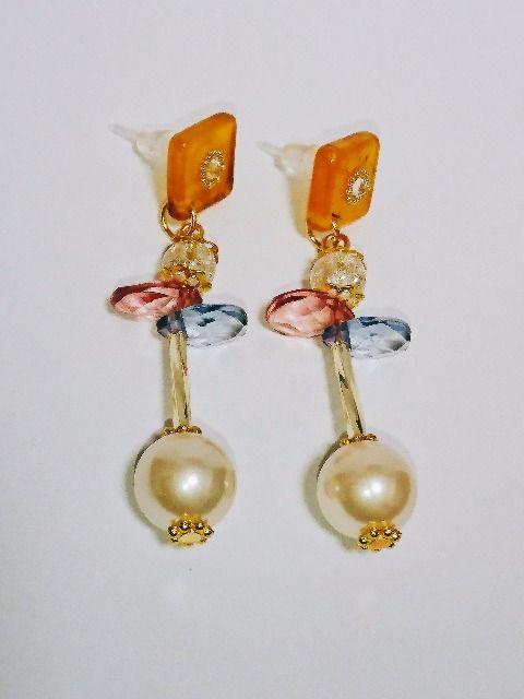 べっ甲クリスタルストーン座金シルキーパール樹脂ピアス☆ < 女性アクセサリー/時計  べっ甲クリスタルストーン座金シルキーパール樹脂ピアス☆ < 女性アクセサリー/時計の