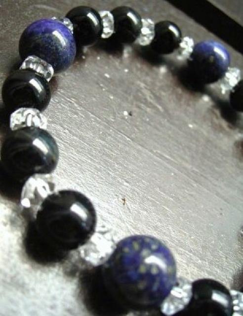 ラピスラズリxオニキスx黒水晶xホークアイブレスレット < 男性アクセサリー/時計 ラピスラズリxオニキスx黒水晶xホークアイブレスレット < 男性アクセサリー/時計の