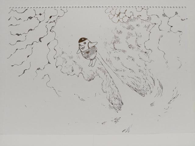 オリジナルイラスト★手描きイラスト★ロケットペンギンくん★ハンドメイド インテリア 絵 原画 アナログ アート モノクロ 白黒 鳥 < アニメ/コミック/キャラクター  オリジナルイラスト★手描きイラスト★ロケットペンギンくん★ハンドメイド インテリア 絵 原画 アナログ アート モノクロ 白黒 鳥  < アニメ/コミック/キャラクターの