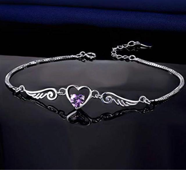 シルバー925 3A ジルコニアパープル ハート型 “天使の翼ブレスレット < 女性アクセサリー/時計  シルバー925 3A ジルコニアパープル ハート型 “天使の翼ブレスレット  < 女性アクセサリー/時計の