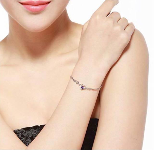 シルバー925 3A ジルコニアパープル ハート型 “天使の翼ブレスレット < 女性アクセサリー/時計  シルバー925 3A ジルコニアパープル ハート型 “天使の翼ブレスレット < 女性アクセサリー/時計の