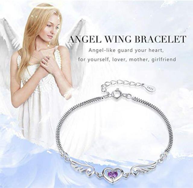 シルバー925 3A ジルコニアパープル ハート型 “天使の翼ブレスレット < 女性アクセサリー/時計  シルバー925 3A ジルコニアパープル ハート型 “天使の翼ブレスレット < 女性アクセサリー/時計の