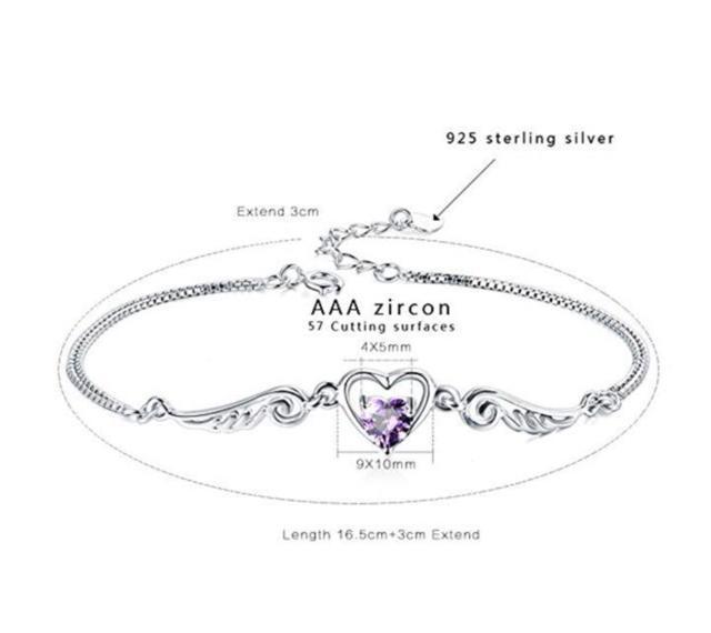 シルバー925 3A ジルコニアパープル ハート型 “天使の翼ブレスレット < 女性アクセサリー/時計  シルバー925 3A ジルコニアパープル ハート型 “天使の翼ブレスレット < 女性アクセサリー/時計の