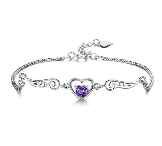 シルバー925 3A ジルコニアパープル ハート型 “天使の翼ブレスレット < 女性アクセサリー/時計  シルバー925 3A ジルコニアパープル ハート型 “天使の翼ブレスレット < 女性アクセサリー/時計の