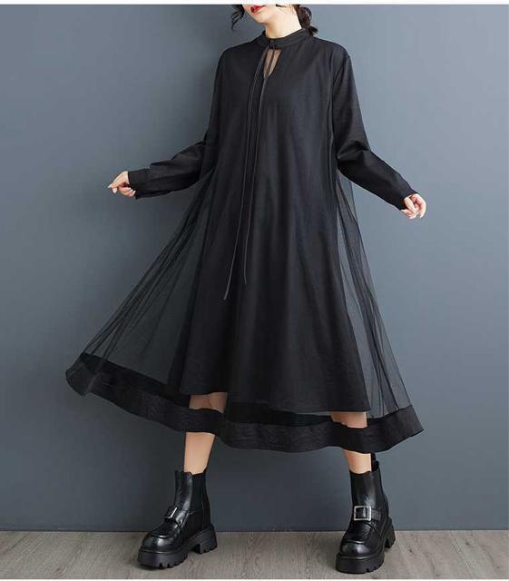 レース重ね着風 ロング丈 フレアワンピース ブラック 大きいサイズ < 女性ファッション  レース重ね着風 ロング丈 フレアワンピース ブラック 大きいサイズ < 女性ファッションの