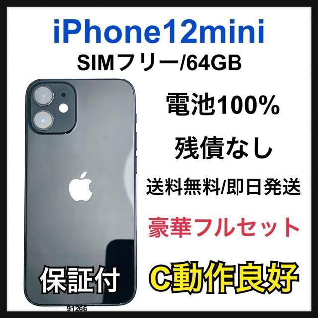 C 100% iPhone 12 mini 64 GB SIM�t���[ �{��  �� �Ɠd/AV�� 