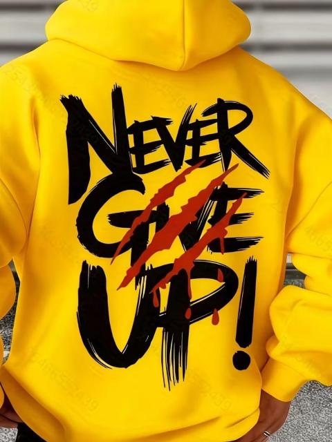 爆ヤス価格1990円★メンズ Never Give Upフーデッドスウェットシャツ - 厚手 USAサイズM(日本サイズXL)黄色 < 女性ファッション 爆ヤス価格1990円★メンズ Never Give Upフーデッドスウェットシャツ - 厚手 USAサイズM(日本サイズXL)黄色 < 女性ファッションの