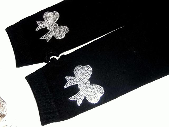 ラインストーン リボン ワッペン アームカバー グローブ 指なし 手袋 < 女性ファッション ラインストーン リボン ワッペン アームカバー グローブ 指なし 手袋 < 女性ファッションの