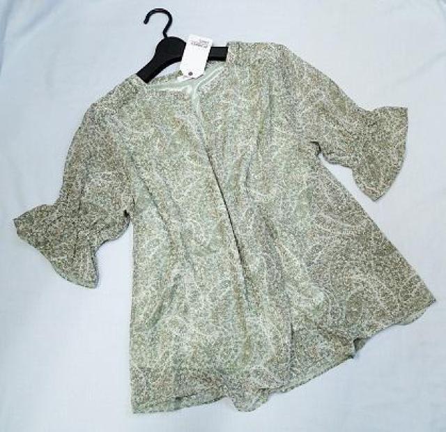 未使用品◇BI  ABBEY  DAYS◇ゆったり シフォン 五分袖 デザイントップス/大きいサイズ3L < 女性ファッション  未使用品◇BI  ABBEY  DAYS◇ゆったり シフォン 五分袖 デザイントップス/大きいサイズ3L  < 女性ファッションの